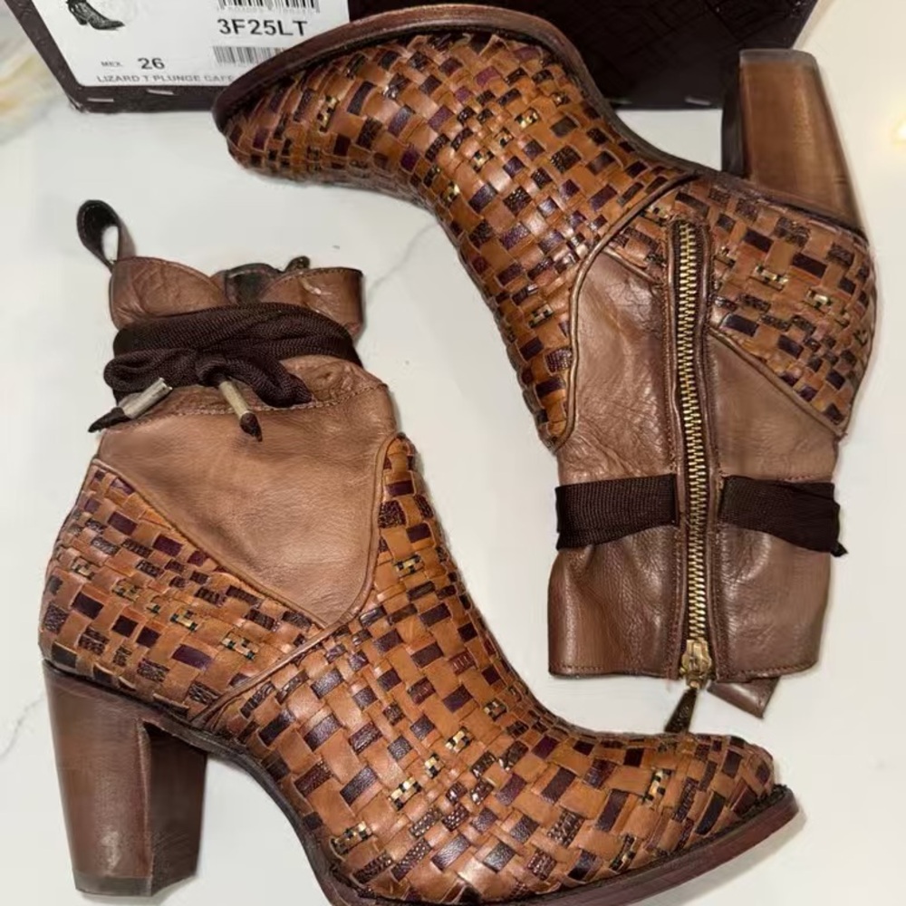 Freebird by Steven Tan and Brown Woven Heeled Boots